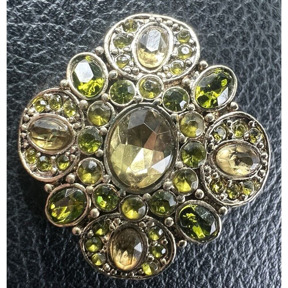 VTG Liz Claiborne Brooch Pin Gold Tone Metal Multicolor Green Clear Rhinestones